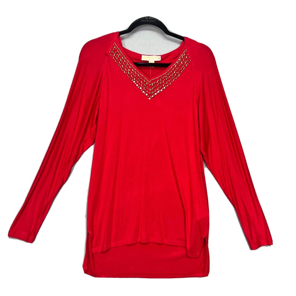 MICHAEL MICHAEL KORS Women’s Red Sequin Long Sleeve Holiday Top Size Small